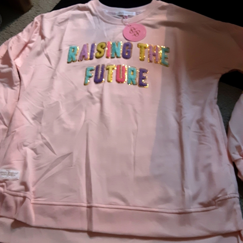 NWT Simply Southern pink shirt with fluffy lettering